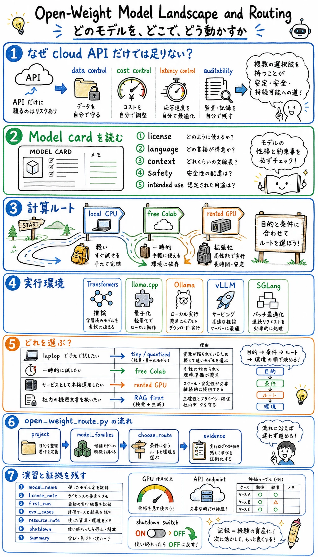オープンウェイトモデルの選定ルート白板図