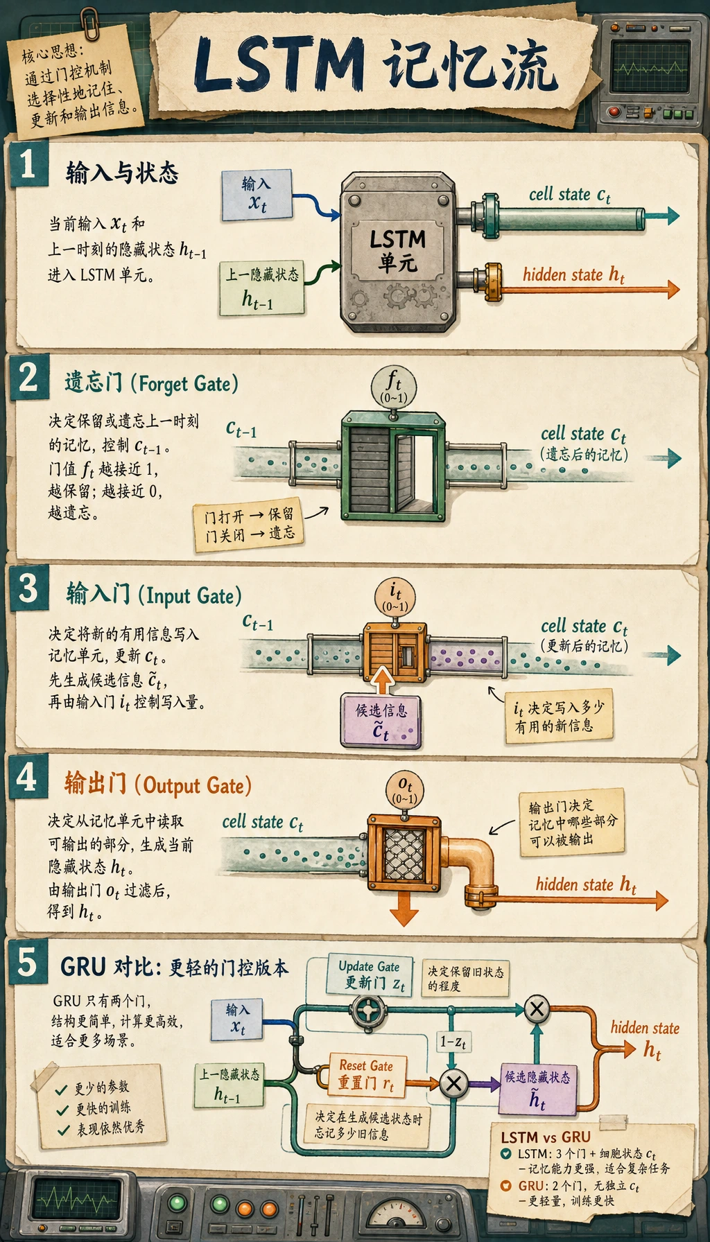 LSTM 门控记忆流图