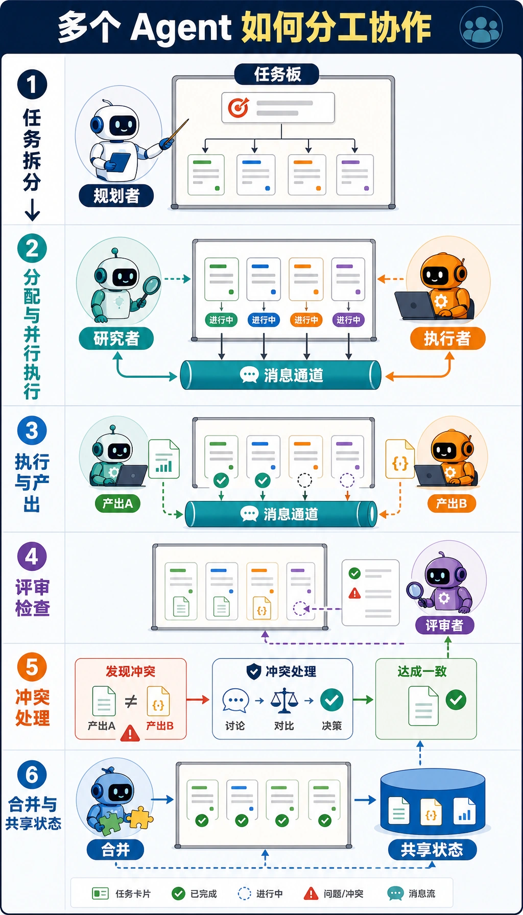 多 Agent 协作消息流图