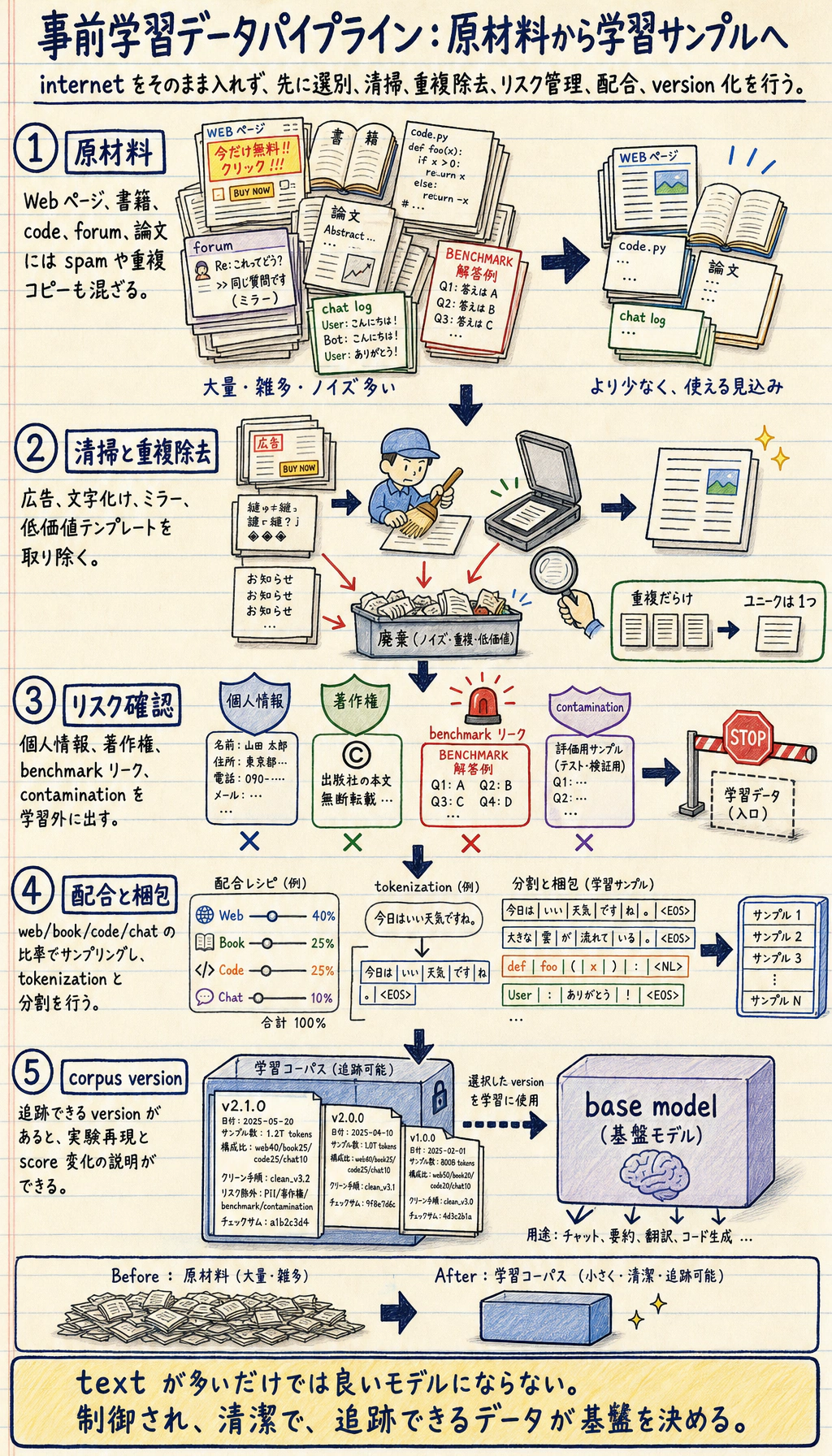 事前学習データのパイプライン図