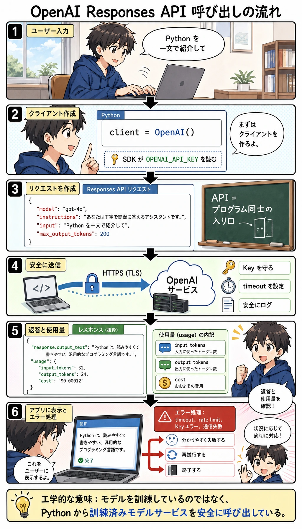 AI API リクエスト・レスポンスの流れ図