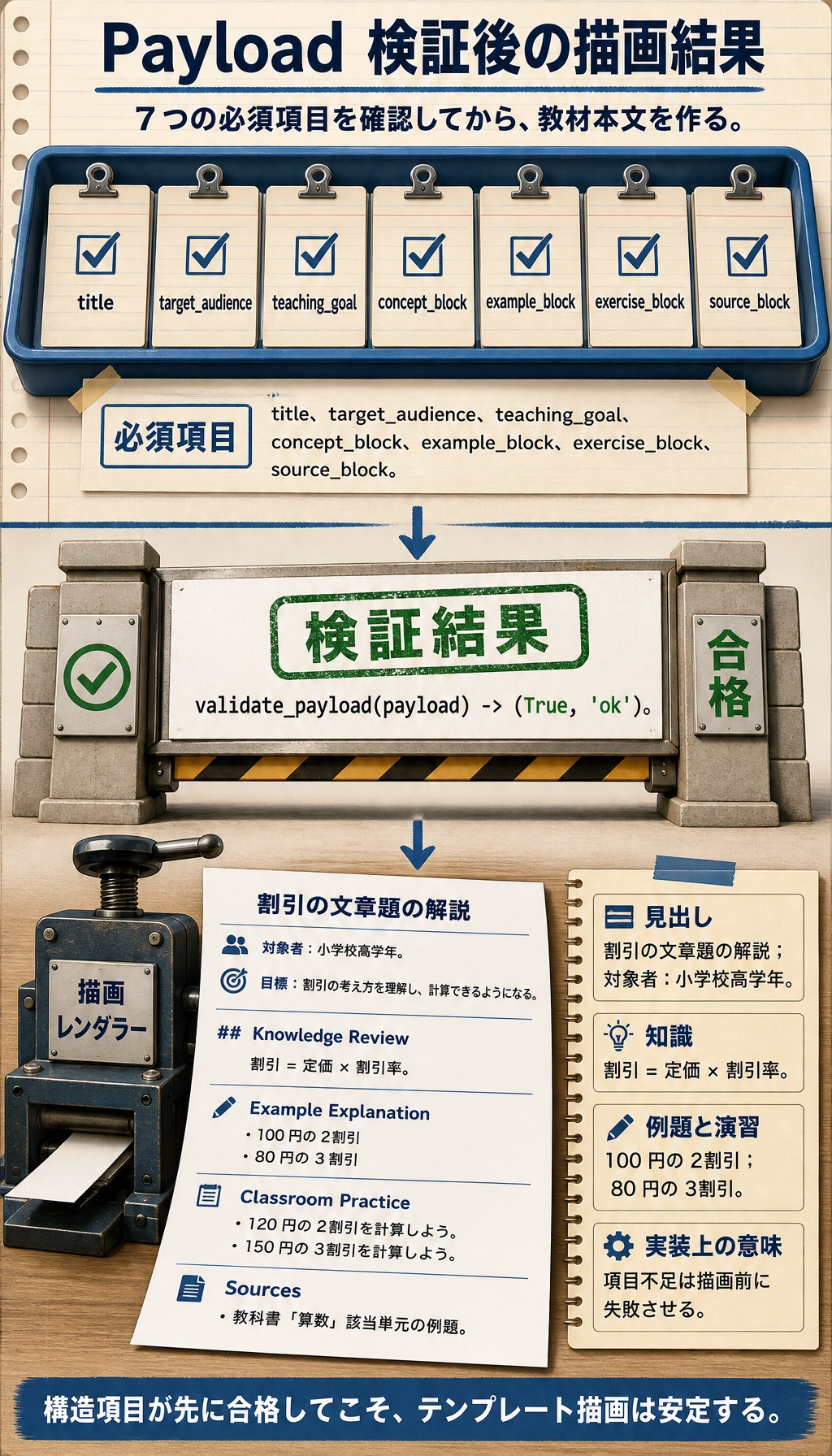 Template payload 検証後の描画結果図
