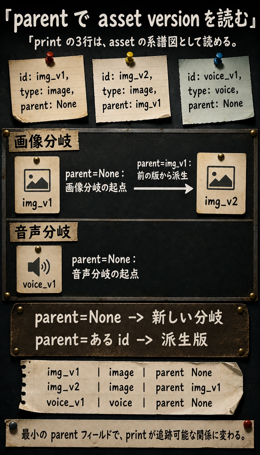 asset parent バージョン関係の実行結果図