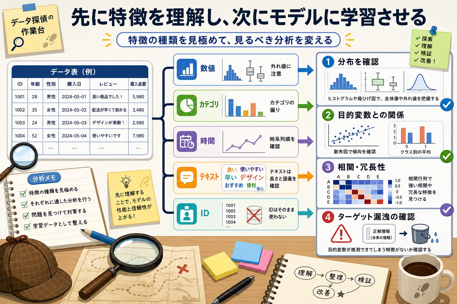 特徴の種類とターゲットの関係図