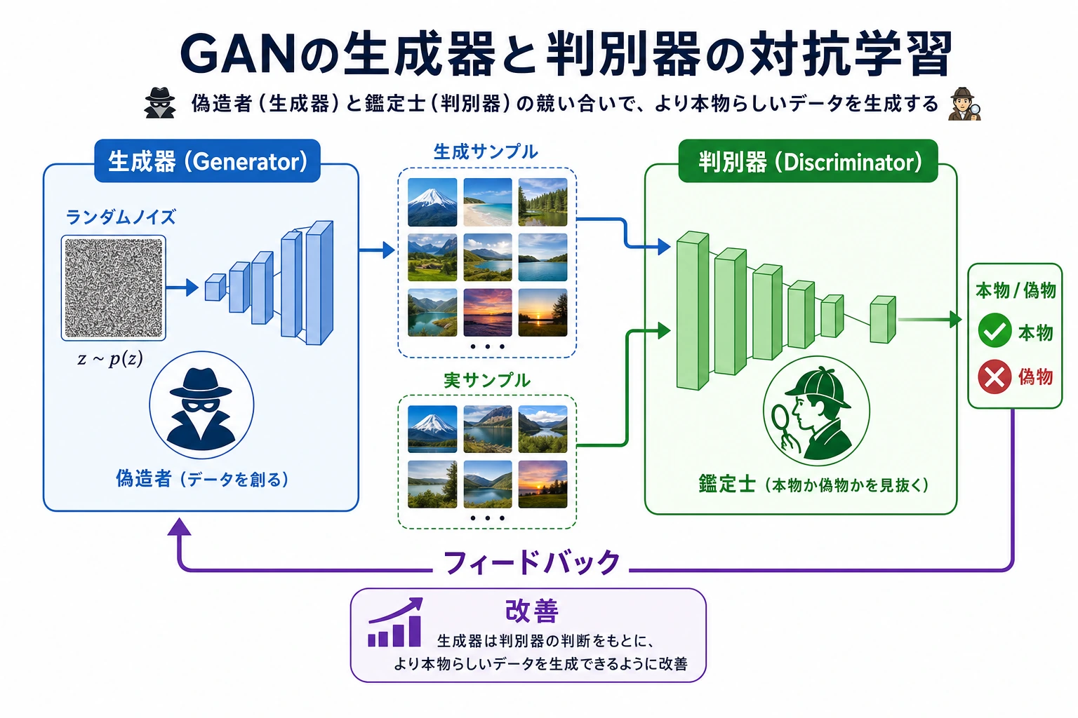 GAN generator discriminator adversarial 図