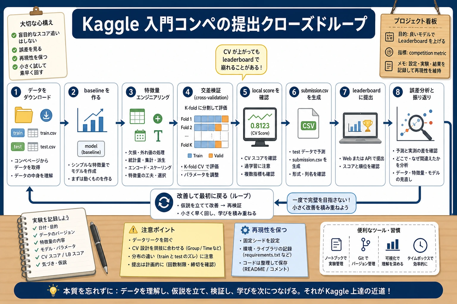 Kaggle コンペ提出のクローズドループ図