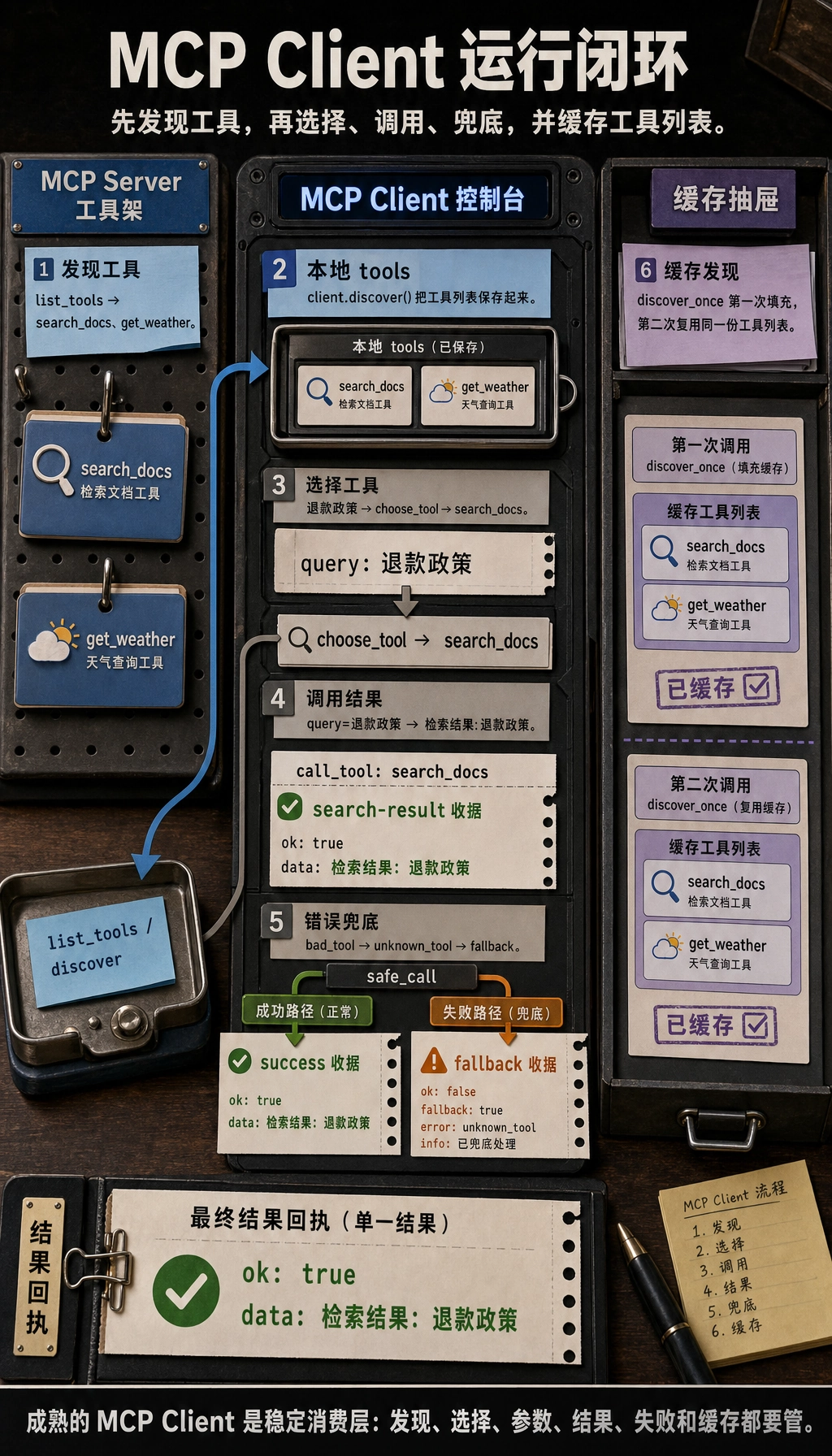 MCP Client 发现调用与缓存结果图