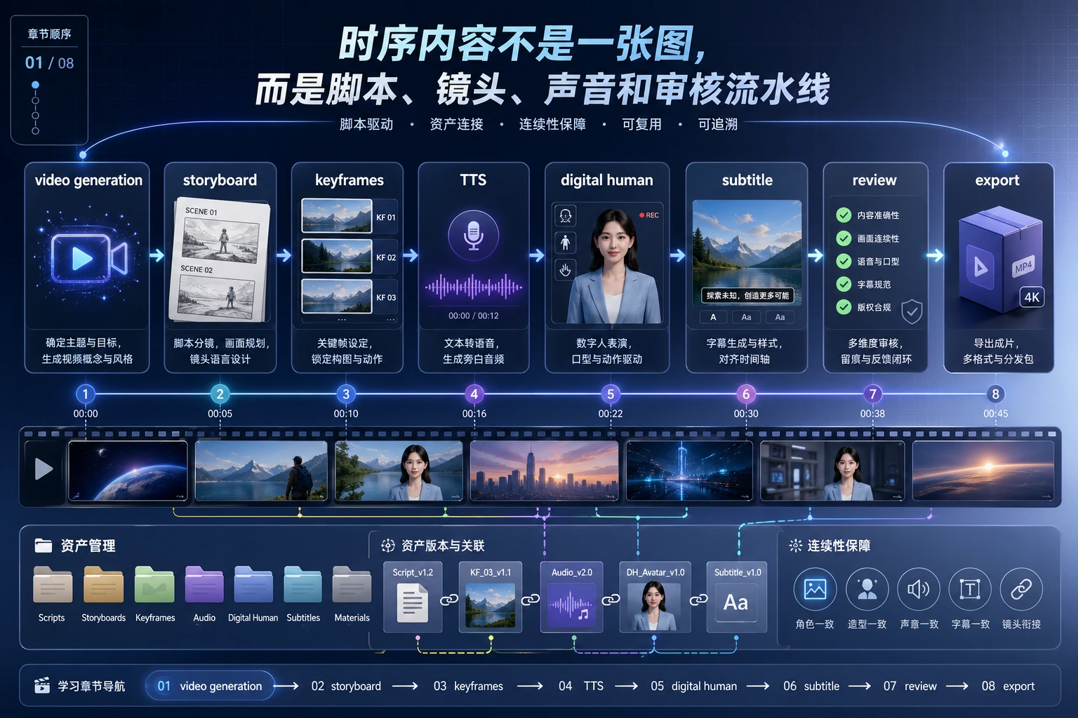 视频、语音与数字人章节学习流程图