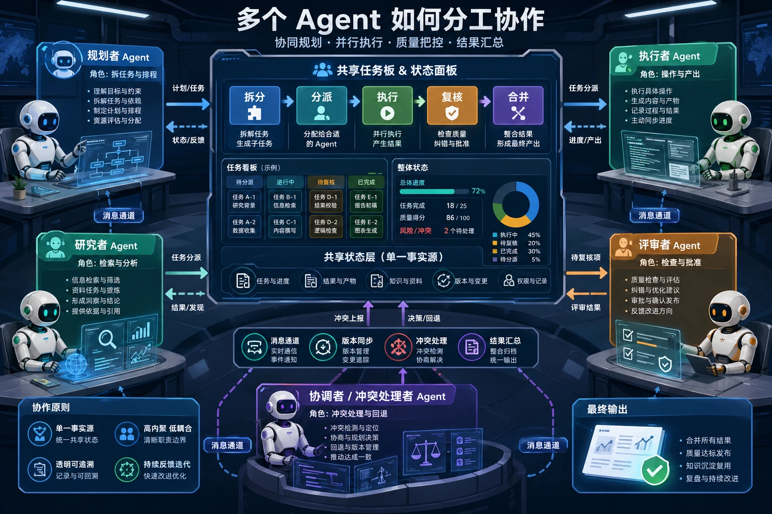 多 Agent 协作消息流图